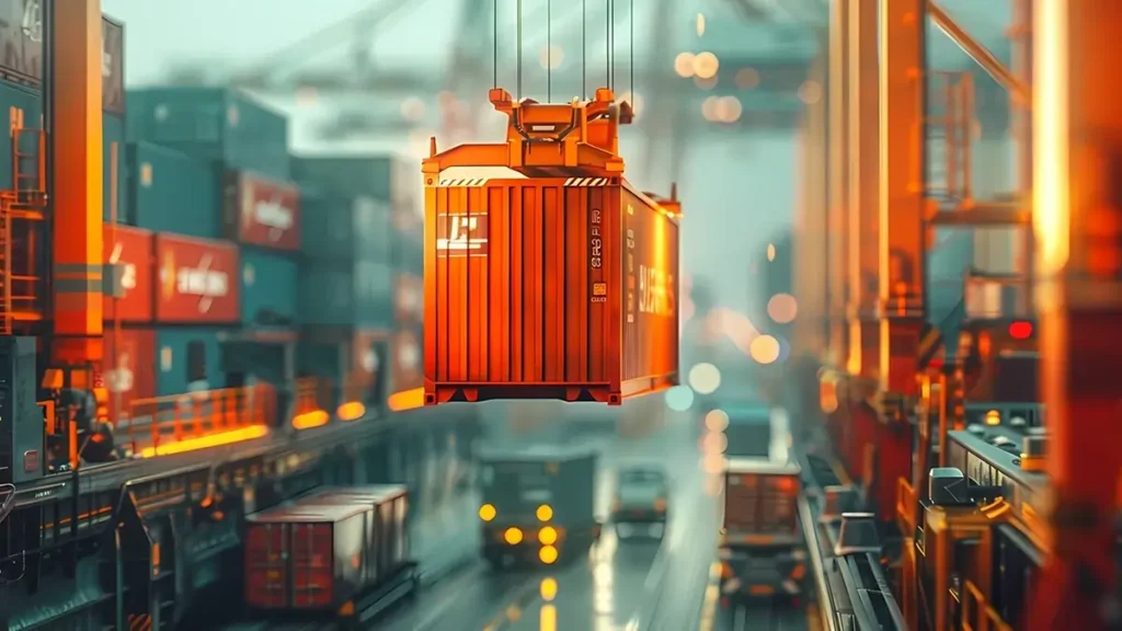 cargo port with container and machines
